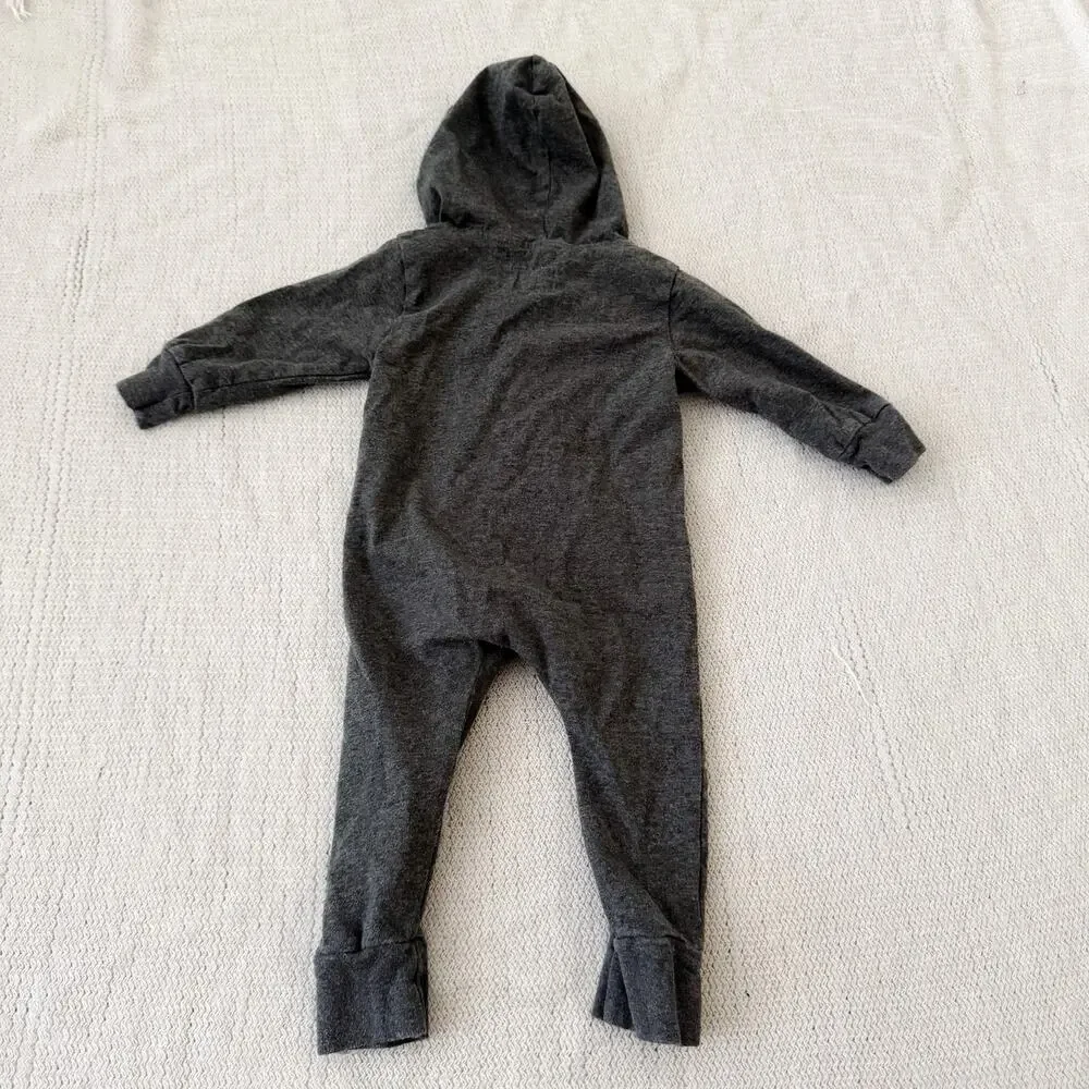 Mini Mioche Grey Zippered Hood One Piece Jumpsuit Romper - 3 to 6 Months